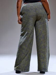 MUSERA Plus Size Women Mid Rise Elasticated Plaid Checked Wide Leg Trousers Summer Streetstyle Vacation Holiday 90's Y2k Cute Casual City Muse
