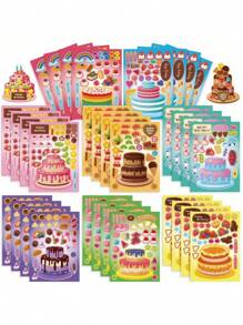 Set de 8/16 pegatinas decorativas de puzzle con diseños de postres y pasteles dulces, pegatinas DIY de pasteles de frutas, regalo de cumpleaños, relleno de recuerdos de fiesta