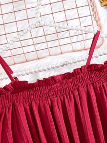 Tween Girl Off-Shoulder Ruffled Chiffon Dress, Elegant, Casual Outdoor, Spring/Summer,Holiday,Summer,Travel - Burgundy - View 8