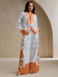 Anewsta Bộ 2 sản phẩm thời trang nữ thiết kế giản dị áo khoác blazer in họa tiết & quần ống rộng, Xuân/Hè - Nhiều màu - Xem 3