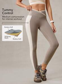 OutZeal Leggings vita alta con tasche laterali, effetto controllo addome, blocchi di colore, adatti per uso casual quotidiano