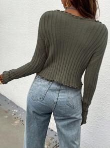 Chiquease Áo len cardigan dệt kim xoắn màu trơn - xanh quân đội - Xem 2