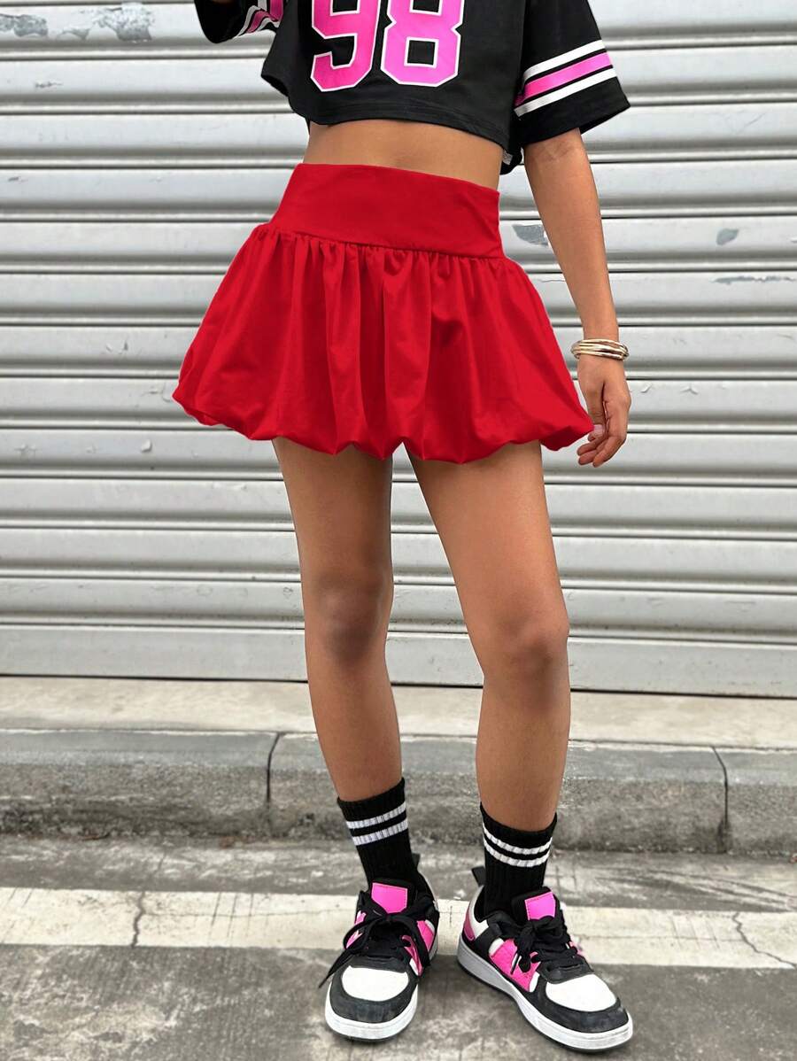 Coolane Kids 女童秋冬款基本款针织弹力舒适黑色泡泡裙 - 紅色 - 查看 1