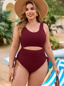 Swim Vcay 1 Set de Traje de Baño de Una Pieza Tipo Casual/Resort y Vestido de Playa Tipo Cubre para Mujer Talla Grande en Azul Marino