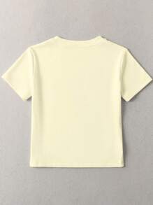 Glimmora Lemon Pattern Digital Print Women Crop Round Neck Short Sleeve T-Shirt - Apricot - View 2