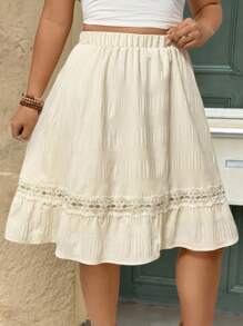 SHEIN Clasi Falda con dobladillo de volante de unicolor talla grande, adecuado para vacaciones de verano en la playa