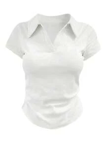 INAWLY Women's Casual Solid Color Short Sleeve T-Shirt Top, Versatile For Summer - Black - View 3