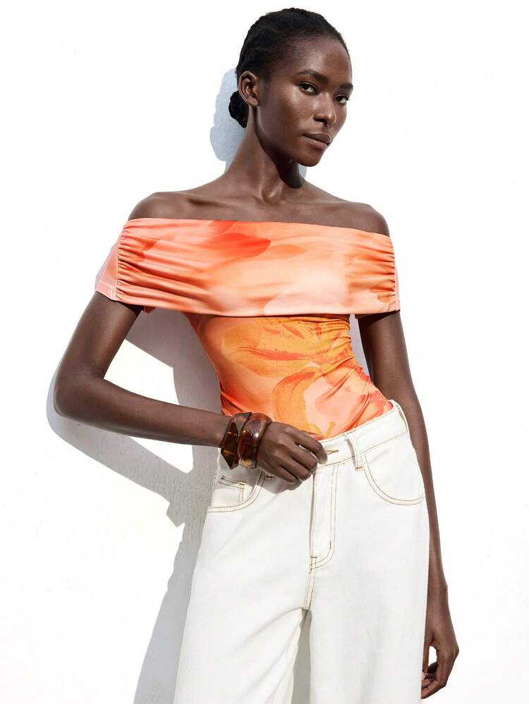 SHEIN Maija Maillot de bain une-pièce 2025 été nouveau, style col bandeau avec imprimé fleurs de la forêt tropicale. et élégant pour les occasions casual, professionnelles, fêtes, plage, festivals de musique, mariages, rentrée scolaire, style Y2K. Idéal pour l'anniversaire des femmes.