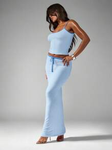 MISSGUIDED 泽西吊带短款上衣和长裙套装波西米亚风格海滩夏季度假装节日时尚 - 藍色 - 查看 5