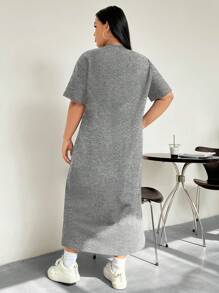 SHEIN EZwear 夏季大码女式休闲纯色落肩宽松T恤连衣裙