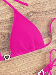 Swim Vcay Women's Solid Color Simple Daily Halter Neck Swimwear Set For Summer Beach Vacation - Hot Pink - View 4