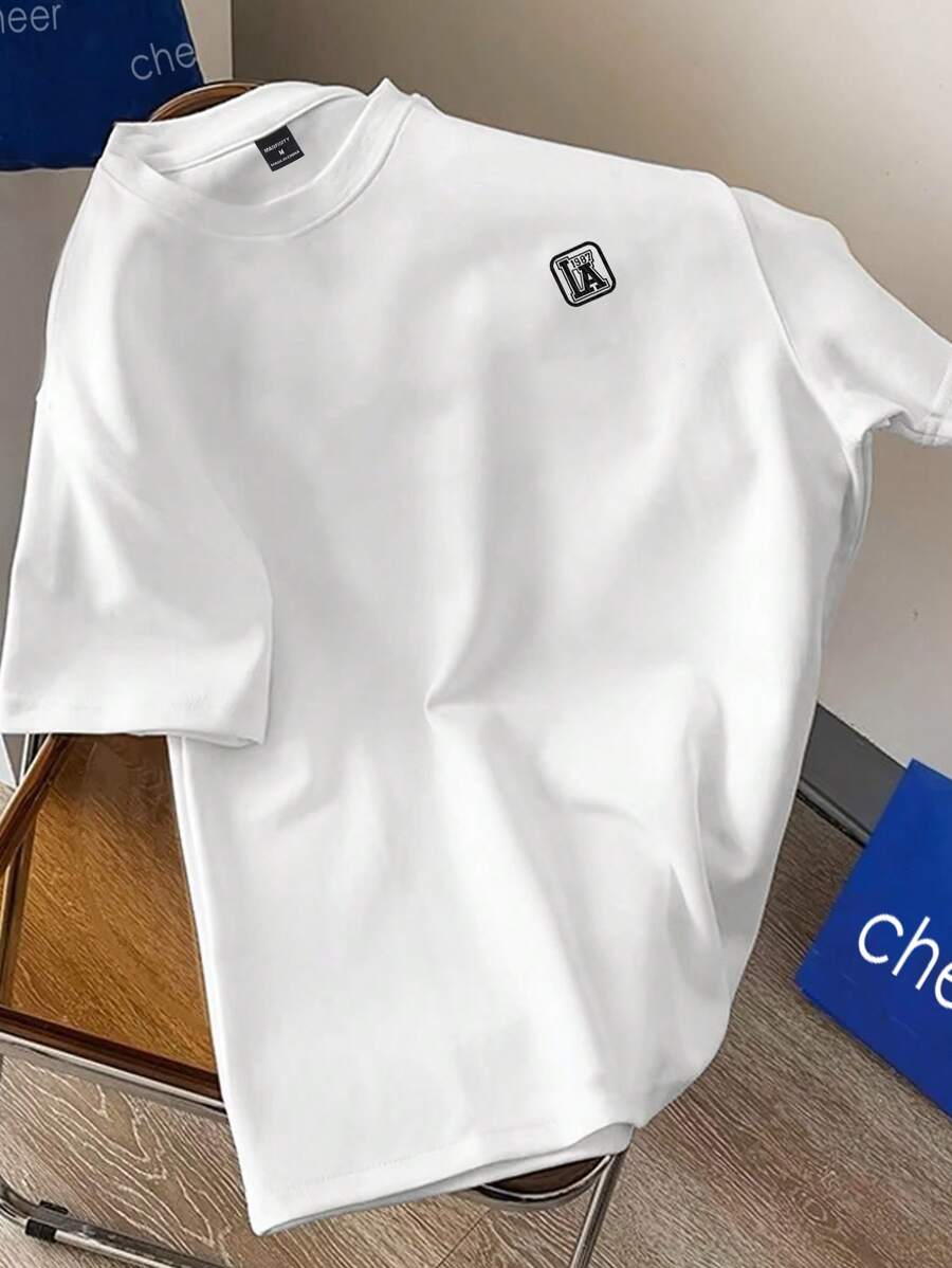 Claim Dot 男士休闲字母印花短袖 T 恤，夏季，图案趣味，超大夏季 - 白色 - 查看 1