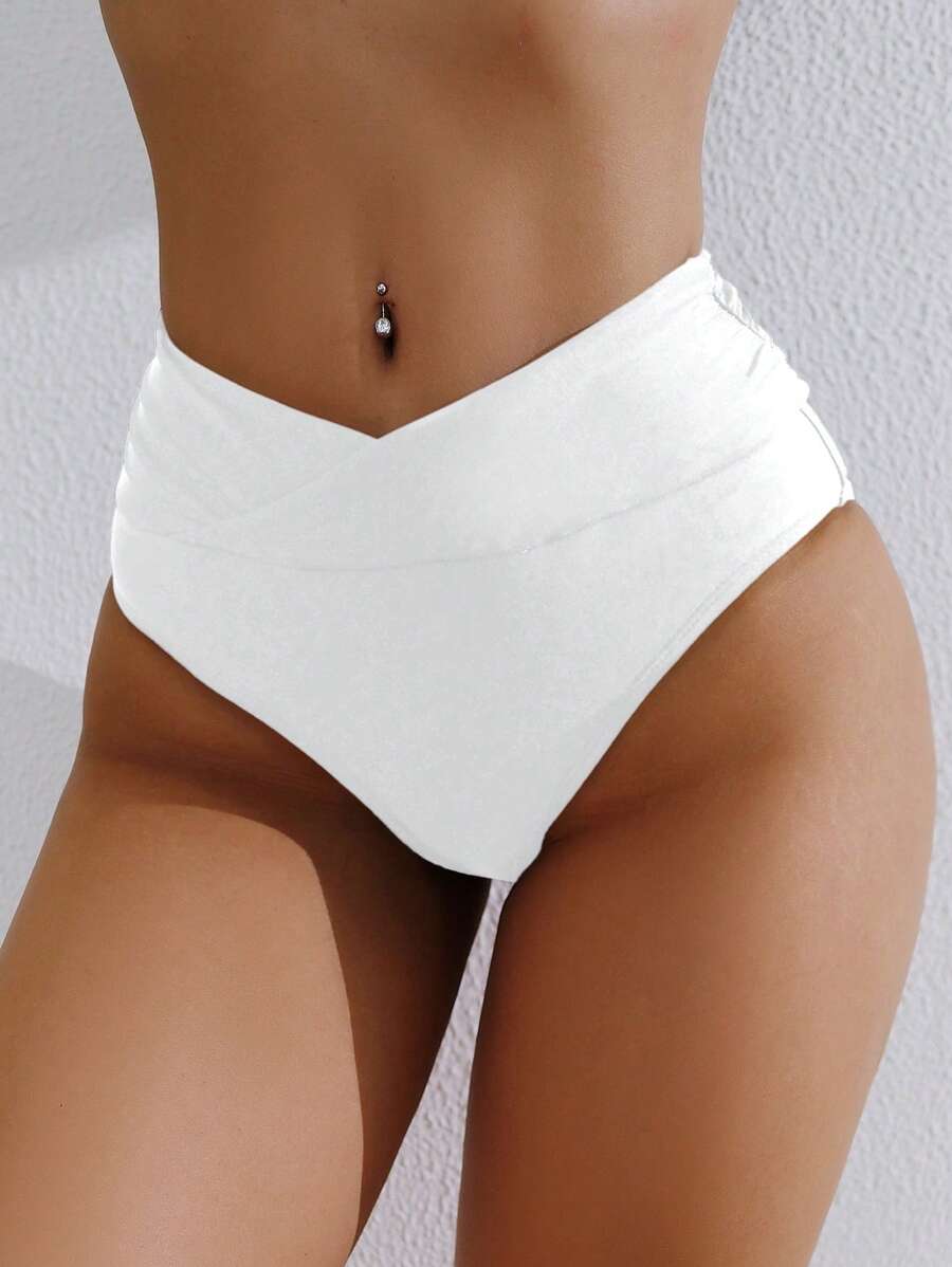 Swim Basics 女款素色泳裝泳褲,度假/海灘夏季海邊度假適用 - 白色 - 查看 1