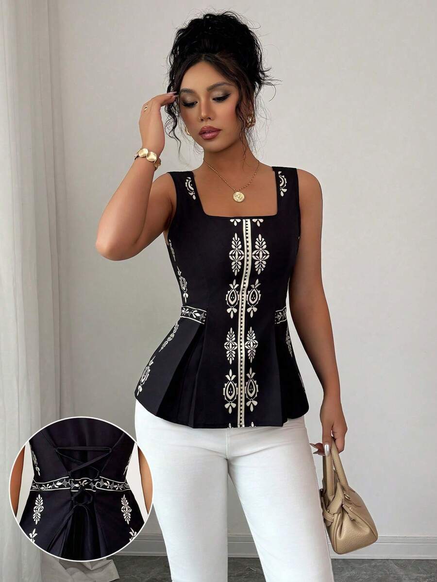 Elenzga Women's Bowknot Backless Design Fitted Top, Elegant For Vacation & Daily Commute , Peplum Top - Multicolor - View 1