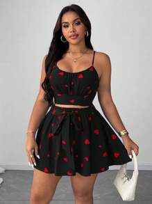 SHEIN Unity Váy midi chữ A hở lưng in họa tiết trái tim thanh lịch cỡ lớn cho nữ, bộ đôi cho kỳ nghỉ bãi biển, tiệc tùng, lễ hội âm nhạc, mùa xuân và mùa hè Thiết kế đa năng - Nhiều màu - Xem 3