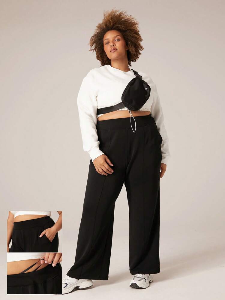 Pantalon large en modal avec taille réglable à cordon et poches latérales, casual pour tous les jours, grande taille