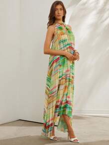 L'Amorae Vestido de verano para mujer con cuello halter de cuello en V profundo y estampado de teñido anudado