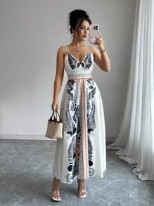 Selianne Casual Comfortable Sexy Spaghetti Strap & Lace-Up Design Women Dress - Multicolor - View 1