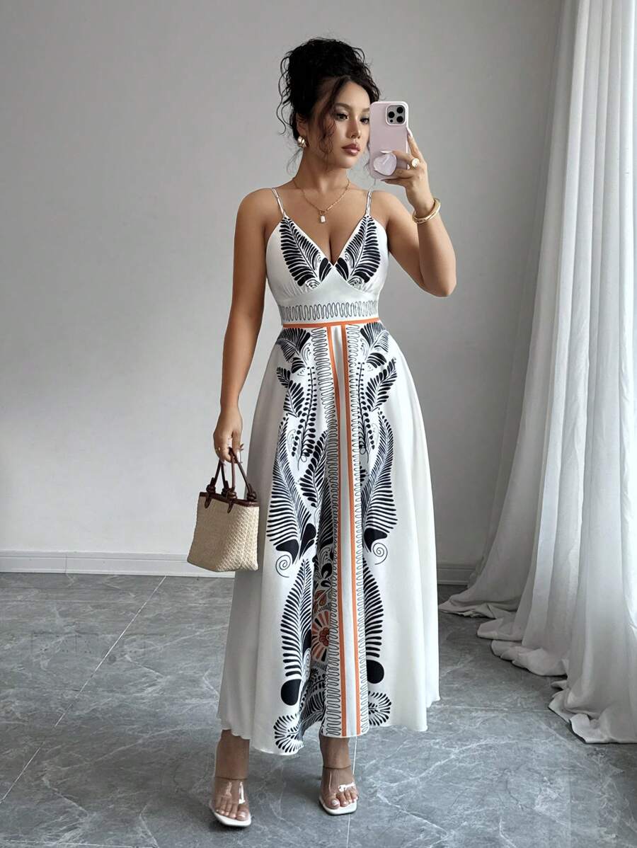 Selianne Casual Comfortable Sexy Spaghetti Strap & Lace-Up Design Women Dress - Multicolor - View 1
