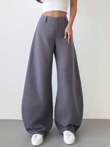 Firerie 女士优雅休闲时尚通勤灰色低腰超宽腿裤，海滩，机场风格 - 灰色 - 查看 3