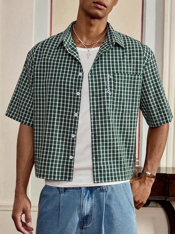 SWAVVY Men's Woven Fashionable Casual Daily Young Loose Short Sleeve Plaid Shirt
