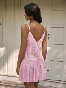 Easelle Abito a portafoglio casual e da vacanza estivo per donna, con ricami di occhielli rosa