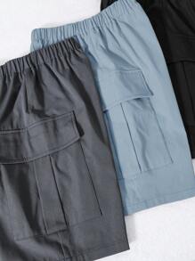 SHEIN 3 件套：青少年男孩宽松工装短裤和 T 恤，适合学校、校园、大学 - 霧霾藍 - 查看 4