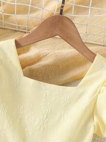 Elladie kids Elladie 女童优雅甜美泡泡袖连衣裙，黄色提花面料，柔软舒适，后背蝴蝶结装饰可拆卸，适合休闲、时尚、旅行、日常穿着、运动、上学、聚会、生日礼物、度假风、夏季装扮、毕业礼服等场合，优雅百搭。 - 黃色 - 查看 5