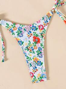 SHEIN Swim Women's 2-Piece Floral Print Patchwork Ring Tie Bandeau Bikini Set For Summer Beach Vacation - Multicolor - View 4