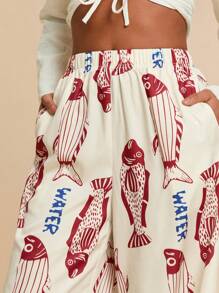 Travachic 度假阔腿宽松梭织女裤，女士夏季装，沙滩装，春夏装，复活节装，假日装，女士沙滩装，春假装，女士度假装，音乐会装，波西米亚风，波西米亚风，音乐节，热带度假装 - 卡其色 - 查看 3