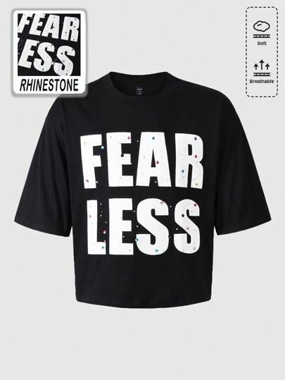 Grunge Punk قميص تي شيرت رجالي قطن قصير الأكمام مطرز بألماسات ملونة، تصميم فضفاض محصور