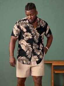 EASEVO Camisa y pantalones cortos de algodón con estampado tropical para hombres de talla grande de vacaciones - Multicolor - Ver 3