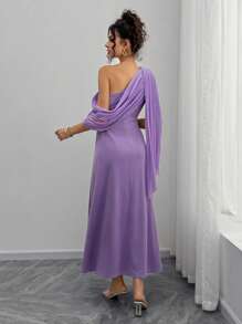 Momance French Elegant Chiffon Asymmetrical Ruffle Off-Shoulder Maternity Dress, Stylish For Everyday Wear - Purple - View 2