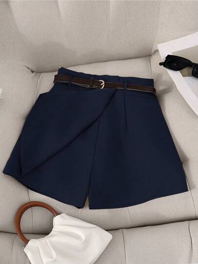 Franclia Shorts femininos plus size, cor sólida, elegantes, com cinto, versáteis para deslocamento, passeios, escritório, festa, uso casual, verão