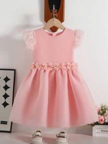 SHEIN Young Girl Round Neck Solid Color Elegant Dress