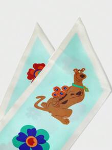 SCOOBY-DOO X SHEIN 蓝色卡通花卉图案时尚围巾