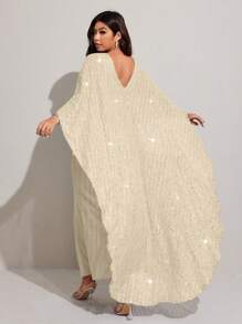 Viva Relle 大码雪纺亮片优雅浪漫披肩裙 - 杏色 - 查看 8