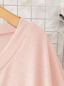 SHEIN CURVE+ Große Größen Strick Lässig Minimalistisches V-Ausschnitt Loose Fit Langarm Shirt Kleid