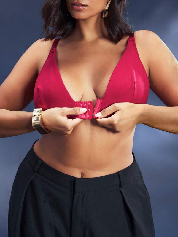 SHEIN Opulent Queen Plus Size Front Closure Comfortable Wireless Bra For Women