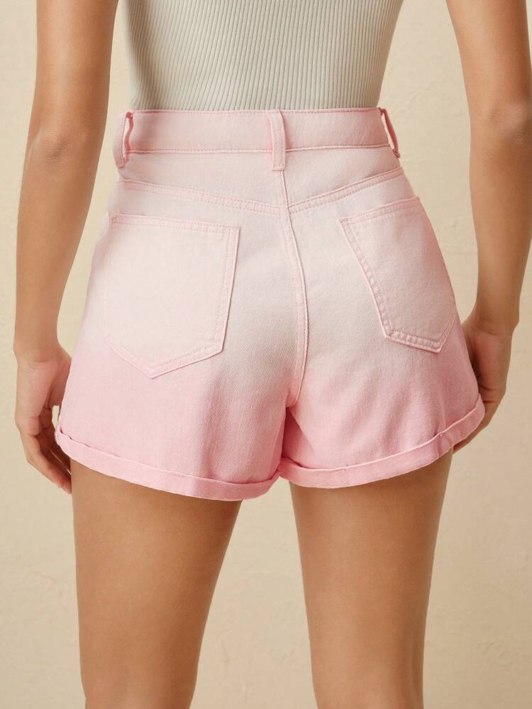 Women's Y2K Gradient Pearl Decorated Button Denim Shorts