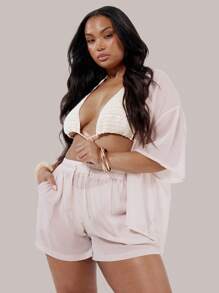 MUSERA Shorts de malla con lazo en la cintura para tallas grandes, ideales para vacaciones, verano y la playa, con un estilo sexy y lindo