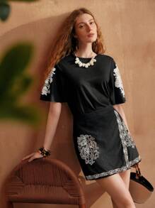 MOTF PREMIUM COLORBLOCK CONTRAST LACE T-SHIRT - Black - View 6