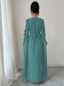Chiquease Abaya stile mediorientale con patchwork, vestaglia con maniche extra lunghe per donna, vestito lungo con orlo in pizzo a tinta unita