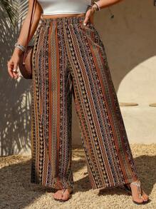 LanaWest Pantaloni casual retrò con stampa, con vita elastica, taglie comode