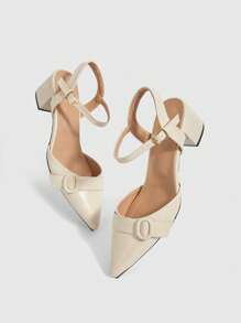 Sleekvia Women's Pointed Toe Adjustable Buckle Fashion High Heel Pumps - Apricot - View 5