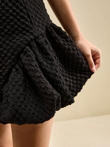 SHEIN Unity Women's Black Summer Elegant Party Textured Knit Fabric Solid Color Ruffle Hem Fitted Holiday Graduation Birthday Dress,Ladies Office Cocktail Outfit - Black - View 7