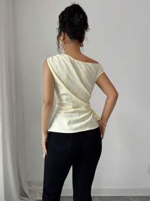 Elenzga Women's Summer Fashionable Shoulder Revealing Knotted Waist Hollow Out Shirt