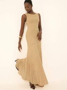 Aveloria Rosie Elegant French Elegant Women's Date Night Luxurious High-End Design Delicate Jacquard Knit Fitted Slimming Split Hem Sleeveless Dress