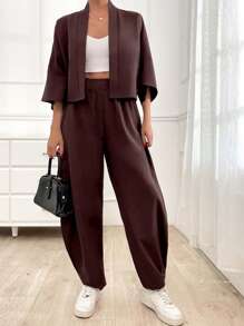 EURMUSE Women's Cozy Curve Two Pieces Sets, Summer, Casual - Brown - View 6