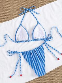 Swim Mod 2pcs Summer Sexy Fashion Lobster Backless Halter Bikini Set - Multicolor - View 3